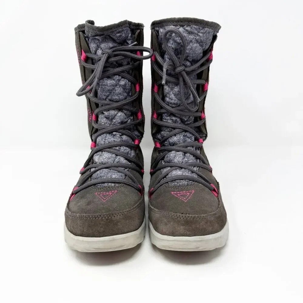 The North Face Gray/Pink Insulated Snow Boots Women's 7 Lace Up Quilted Accents